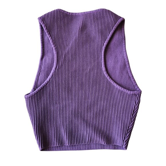Babaton Aritzia Dark Purple Structured Knit Ribbed Cropped Halter Top Sz XXS - Picture 3 of 7